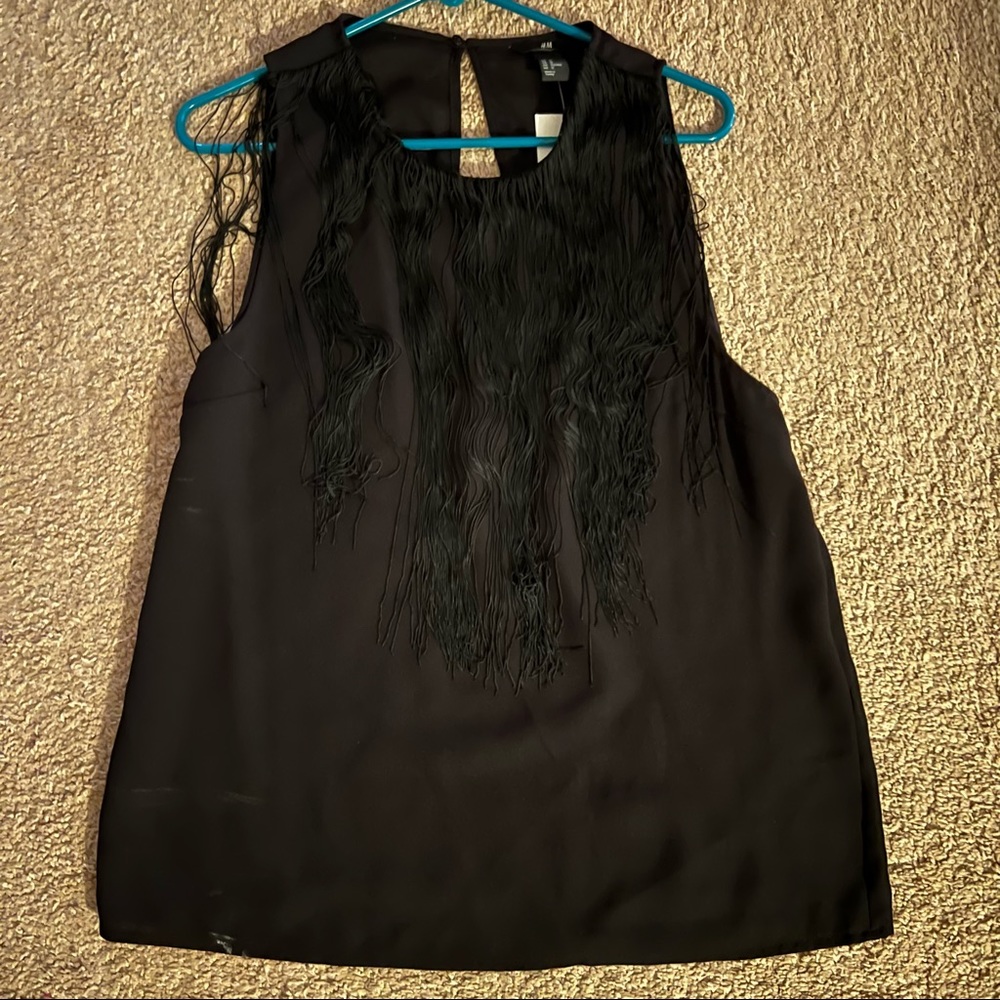 New! Black fringe blouse